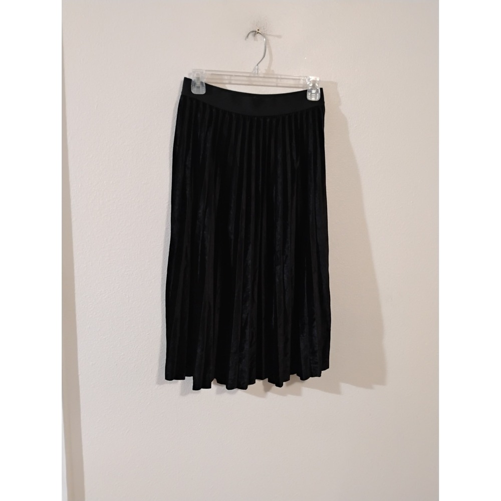 Grefit Black Velvet Pleated Midi Skirt Womens Size 6 Medium Elastic Waist Skirt